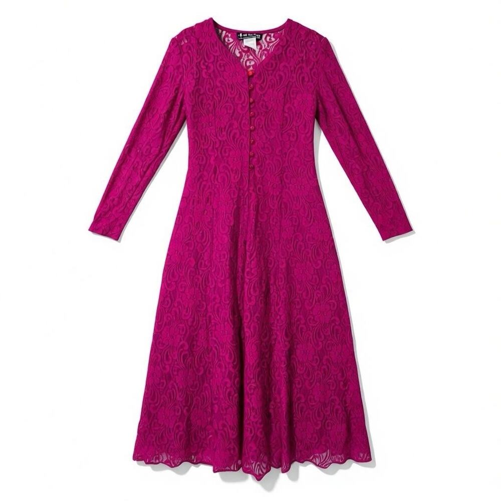Vintage All That Jazz Burgundy Lace Maxi Dress Slip Set V-Neck Long Sleeve 7/8
